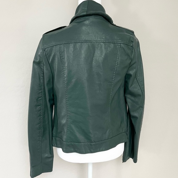 Jolt Emerald Green Drape Front Vegan Leather Jacket - Picture 2 of 7